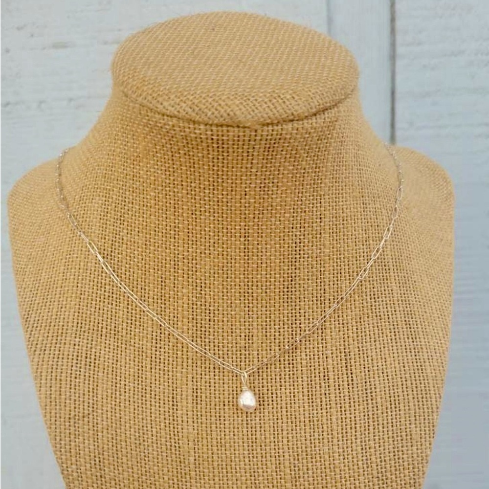 Handmade White Freshwater Pearl Necklace Stainless Steel Paperclip Chain